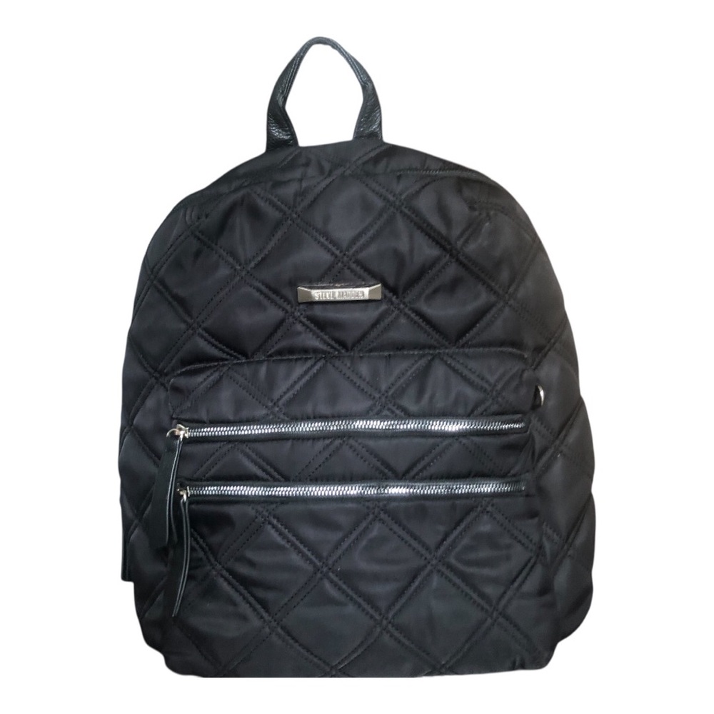 Steve Madden Black Quilted Backpack with Silver Details